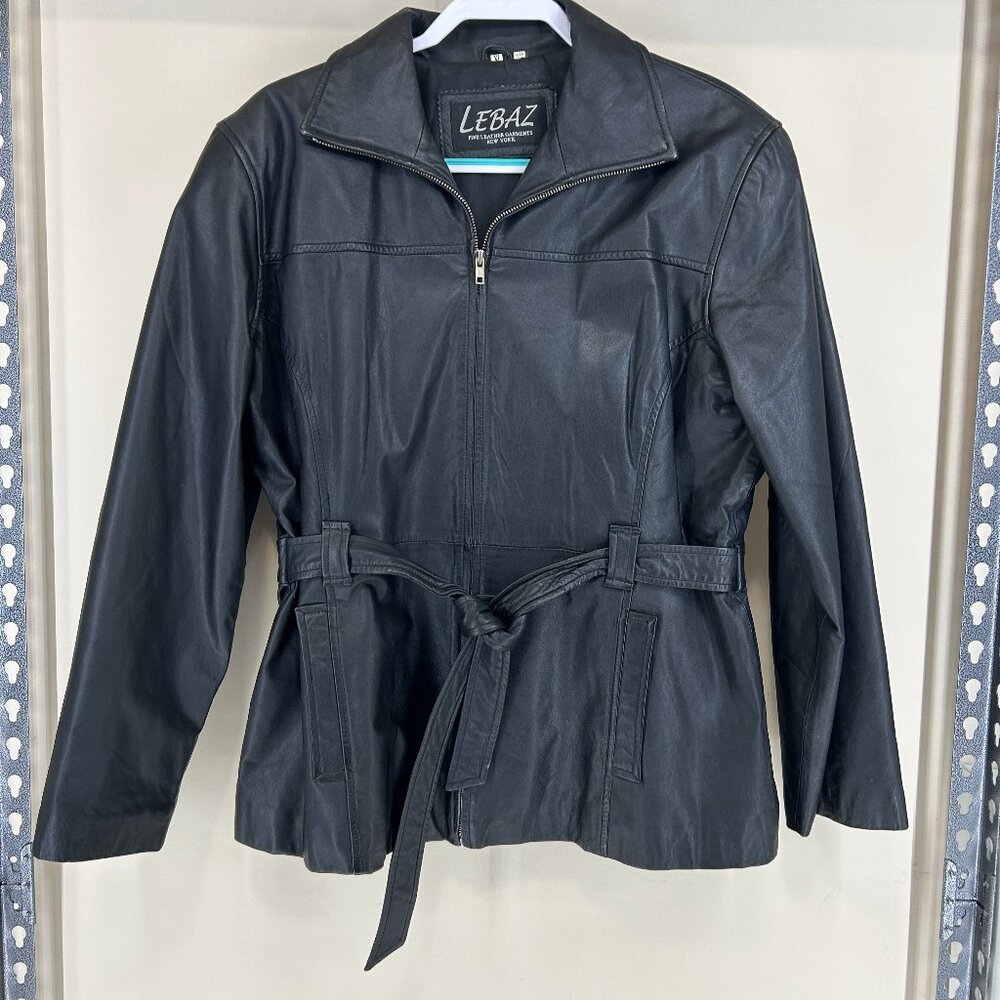 Womens XL Black Belted Real Leather Jacket LEBAZ New York Edgy yet Elegant